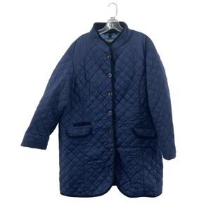 Wellington of Bilmore Blue Women Quilted Long Button Down Coat, Size 48 Preowned